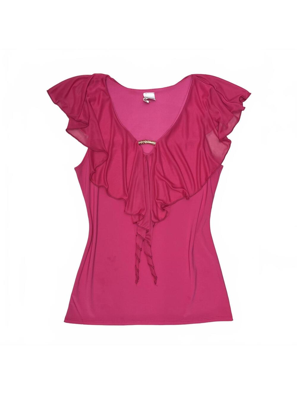 Vintage Blu:m USA M Bubblegum Pink Going Out Top Cascading Ruffles Gold Hardware